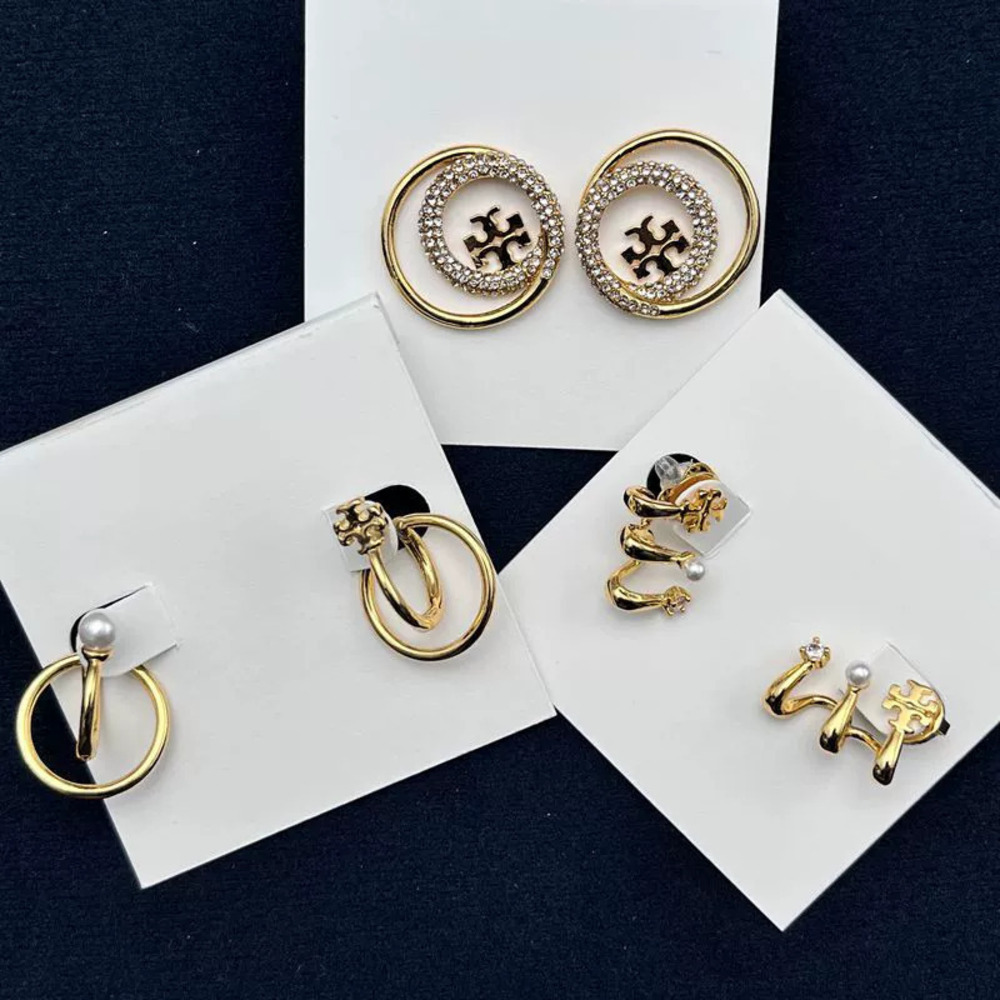 Tory Burch 3Prong ConcentricCircle MeteorTrack Earrings RhinestonePearl Logo